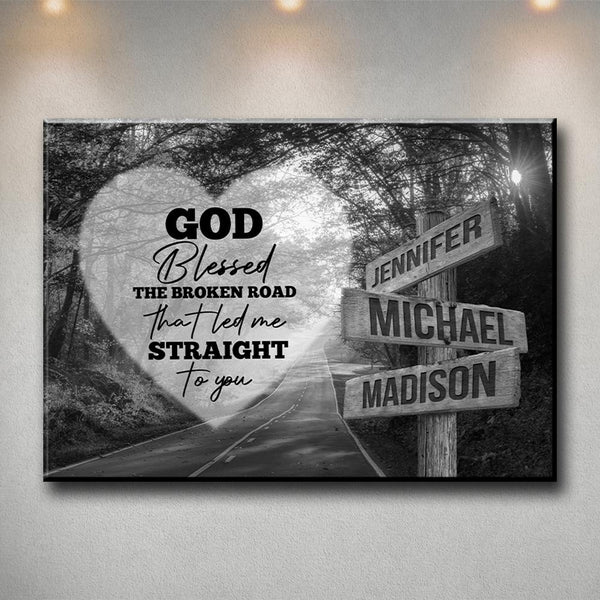 Autumn Road Heart - God Blessed Multi-Names Premium Canvas