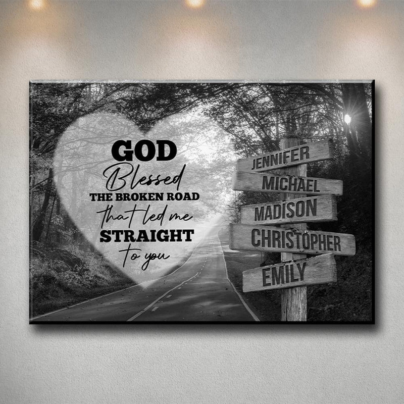 Autumn Road Heart - God Blessed Multi-Names Premium Canvas