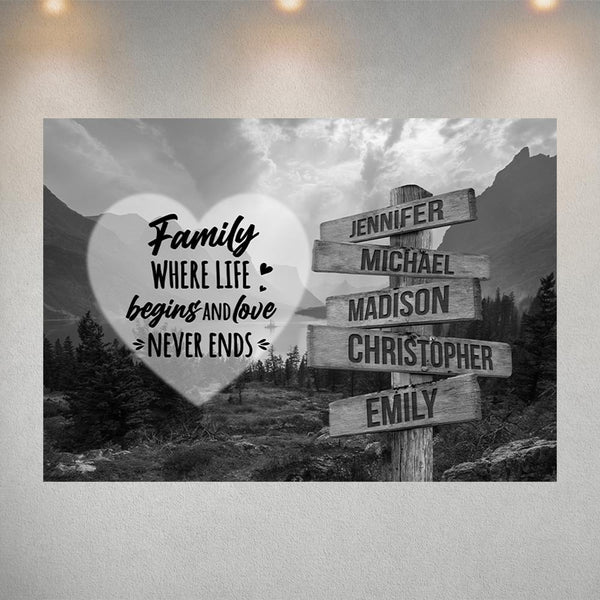 Mountain Range Heart Saying 6 Multi-Names Poster