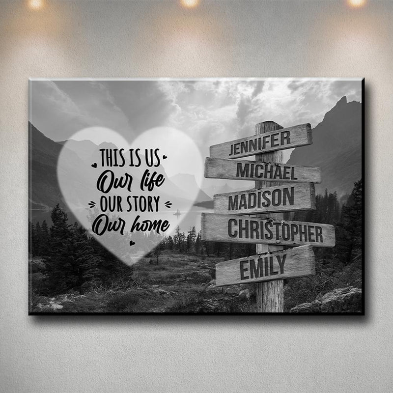 Mountain Range Heart Saying 7 Multi-Names Premium Canvas