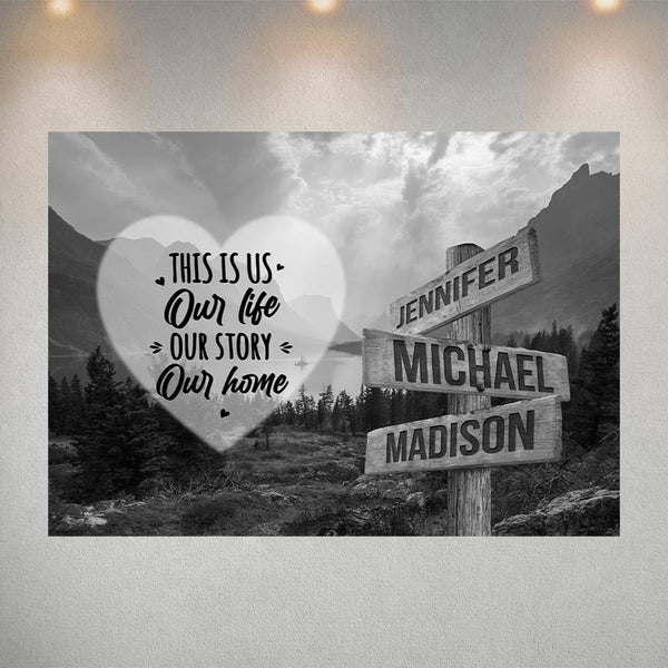 Mountain Range Heart Saying 7 Multi-Names Poster