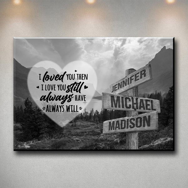 Mountain Range Heart Saying 1 Multi-Names Premium Canvas