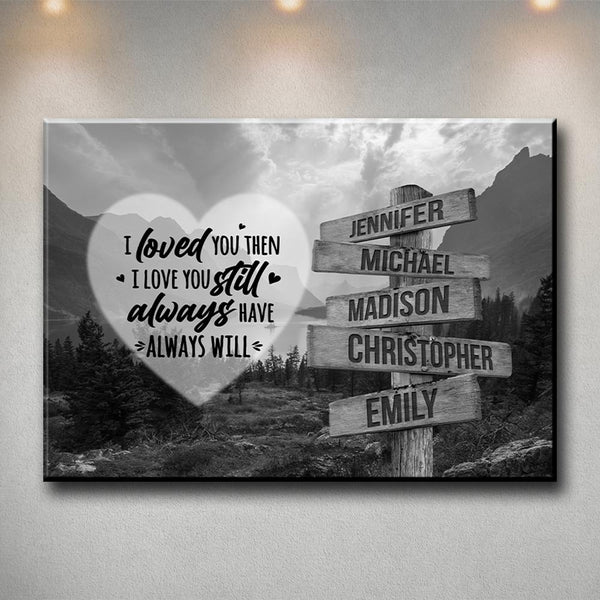 Mountain Range Heart Saying 1 Multi-Names Premium Canvas