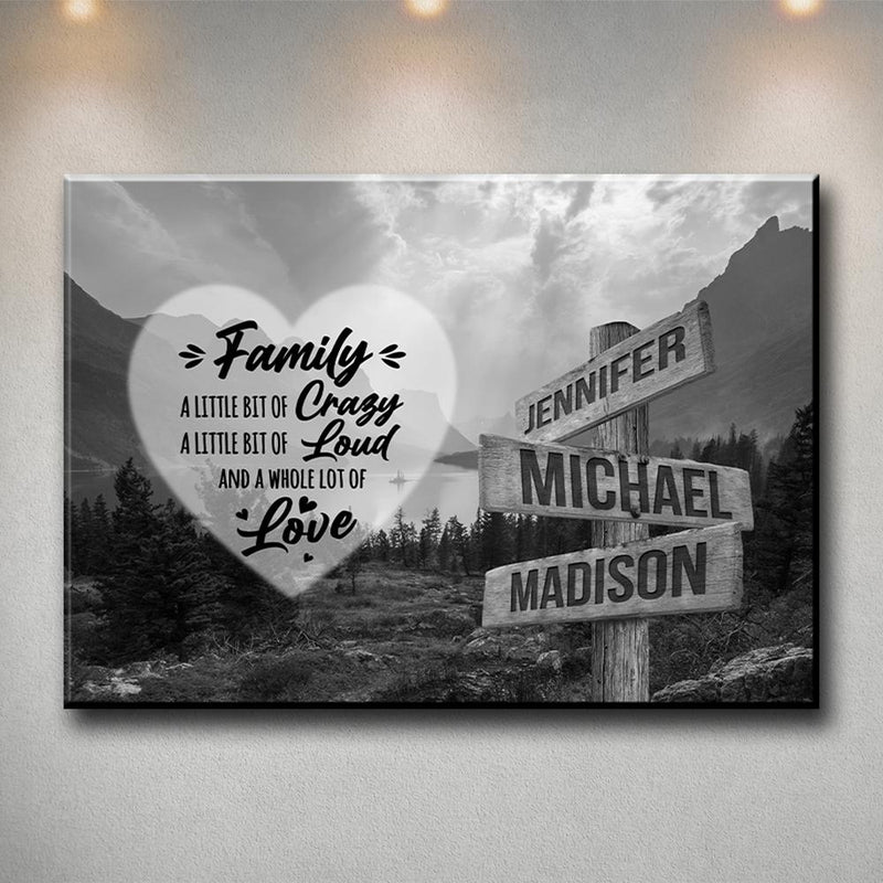 Mountain Range Heart Saying 2 Multi-Names Premium Canvas