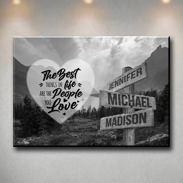 Mountain Range Heart Saying 3 Multi-Names Premium Canvas