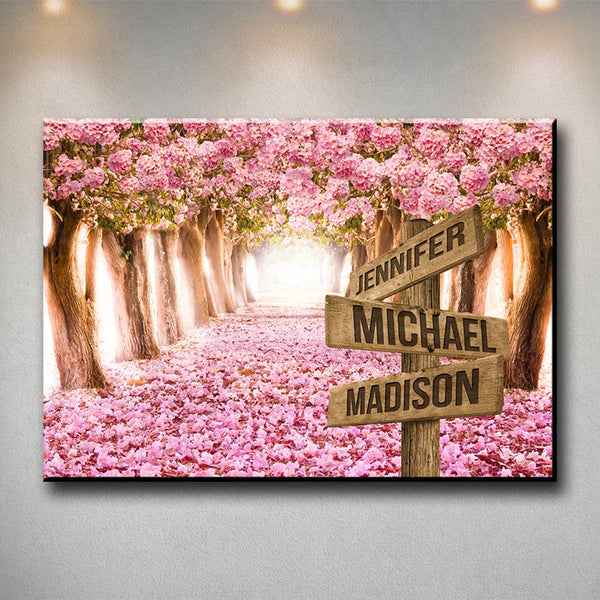 Pink Petal Road Multi-Names Premium Canvas