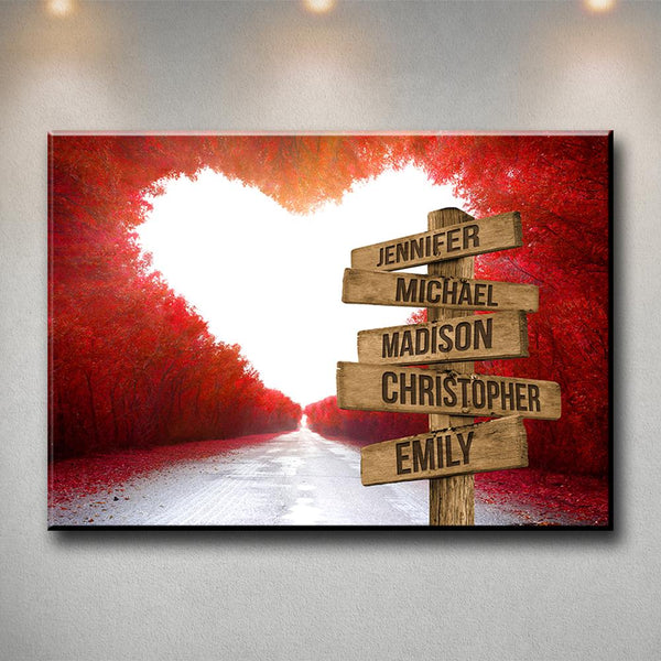 Red Heart Road Multi-Names Premium Canvas