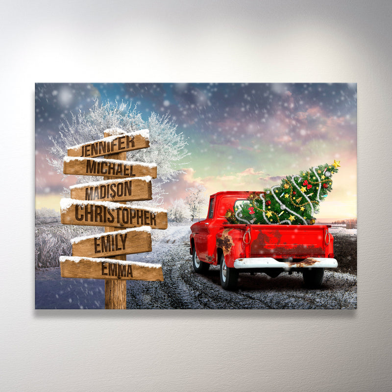 Christmas Old Truck Multi-Names Premium Canvas