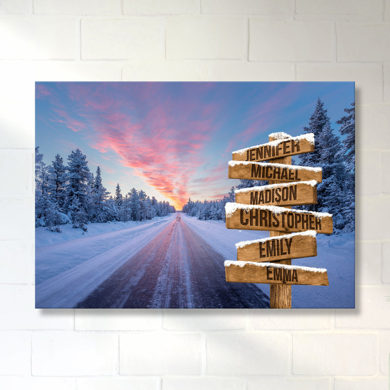 Winter Dawn Road Multi-Names Premium Canvas