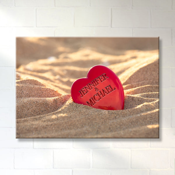 Red Heart in The Sand Premium Canvas