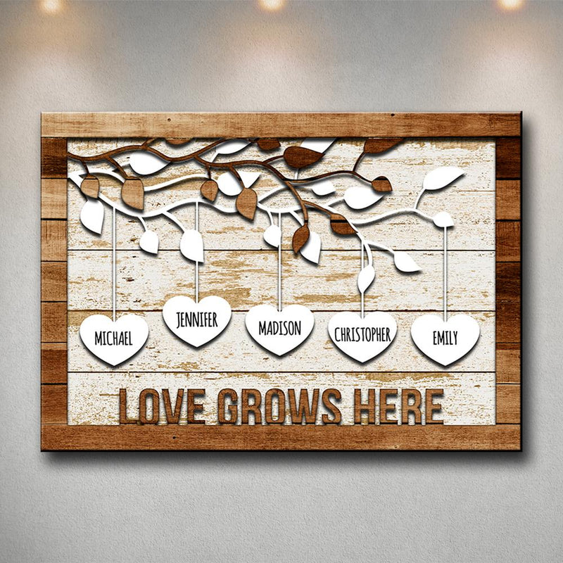 Family Tree Hearts Multi-Names Premium Canvas