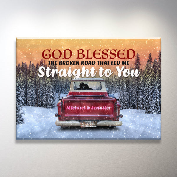 Old Truck Winter Road Christmas Premium Canvas