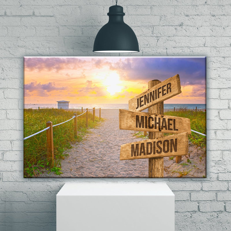 Miami Beach Sunset Color Multi-Names Premium Canvas