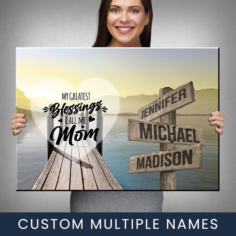 Lake Dock Color - Call Me Mom Multi-Names Premium Canvas