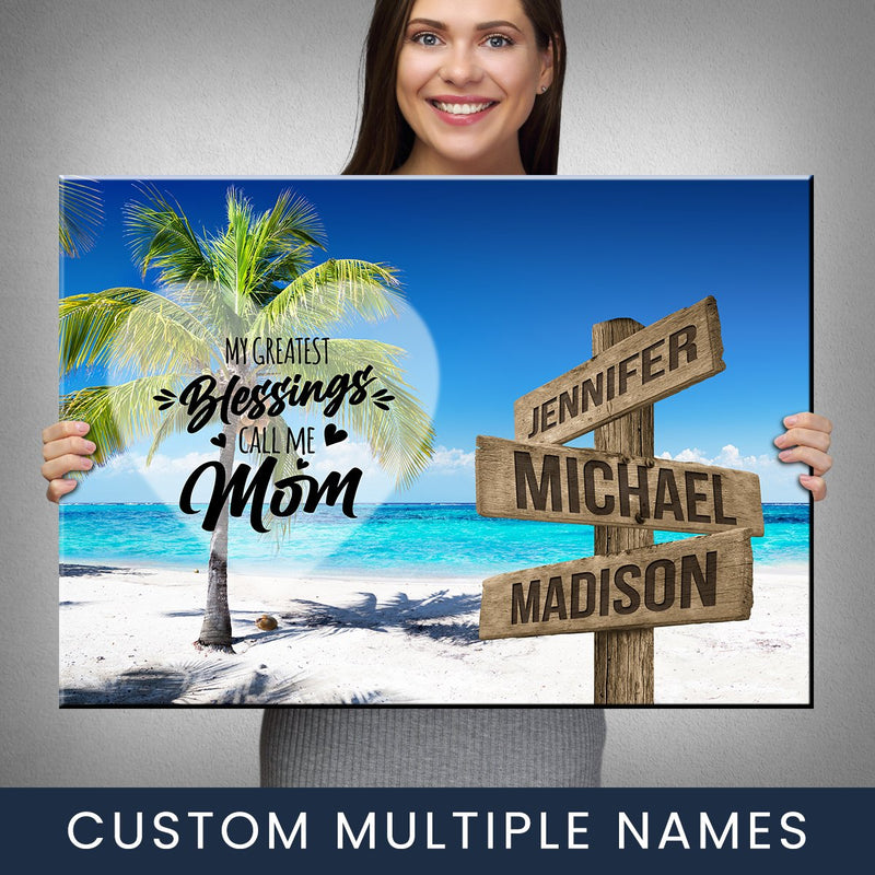 Ocean Breeze Color - Call Me Mom Multi-Names Premium Canvas