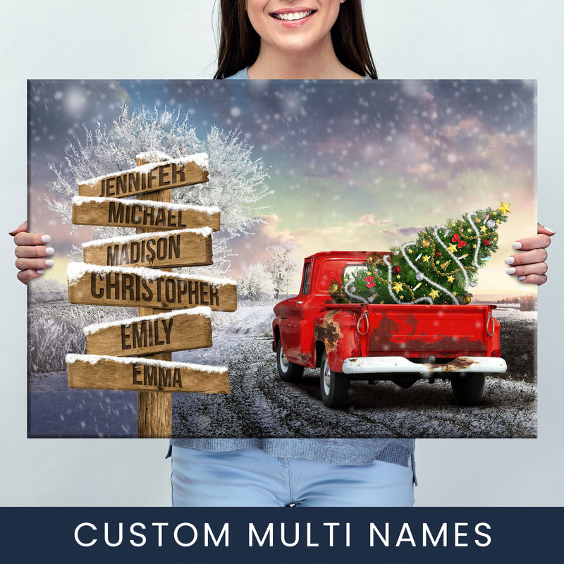 Christmas Old Truck Multi-Names Premium Canvas