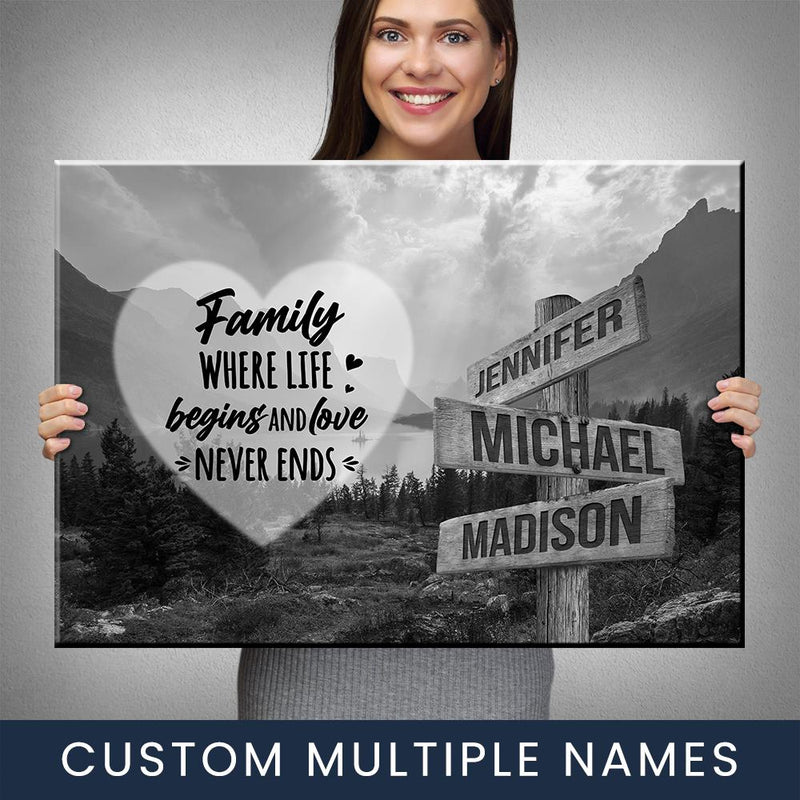 Mountain Range Heart Saying 6 Multi-Names Premium Canvas