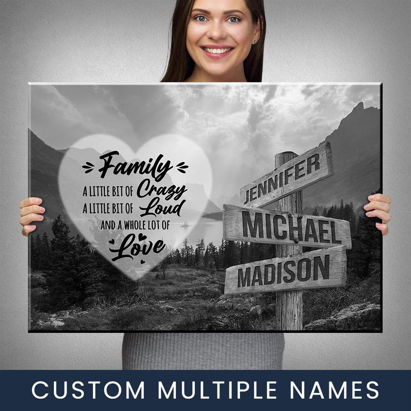 Mountain Range Heart Saying 2 Multi-Names Premium Canvas