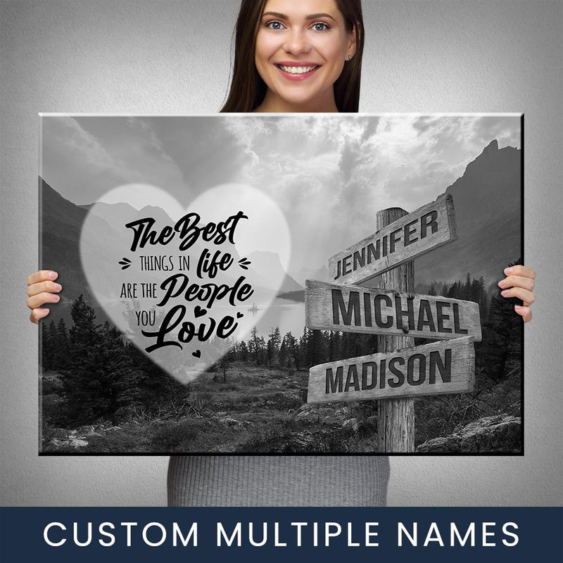 Mountain Range Heart Saying 3 Multi-Names Premium Canvas