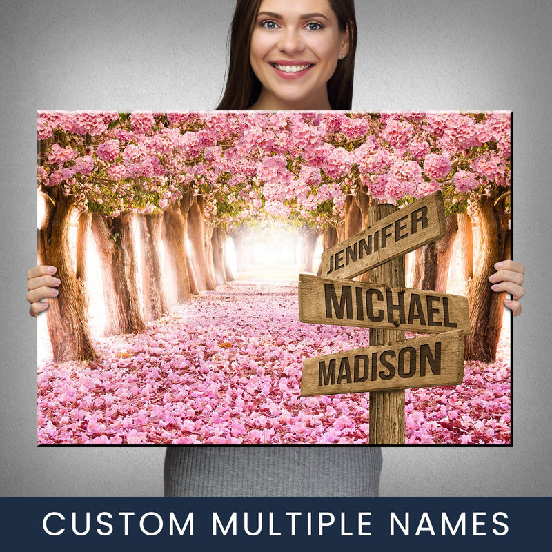 Pink Petal Road Multi-Names Premium Canvas