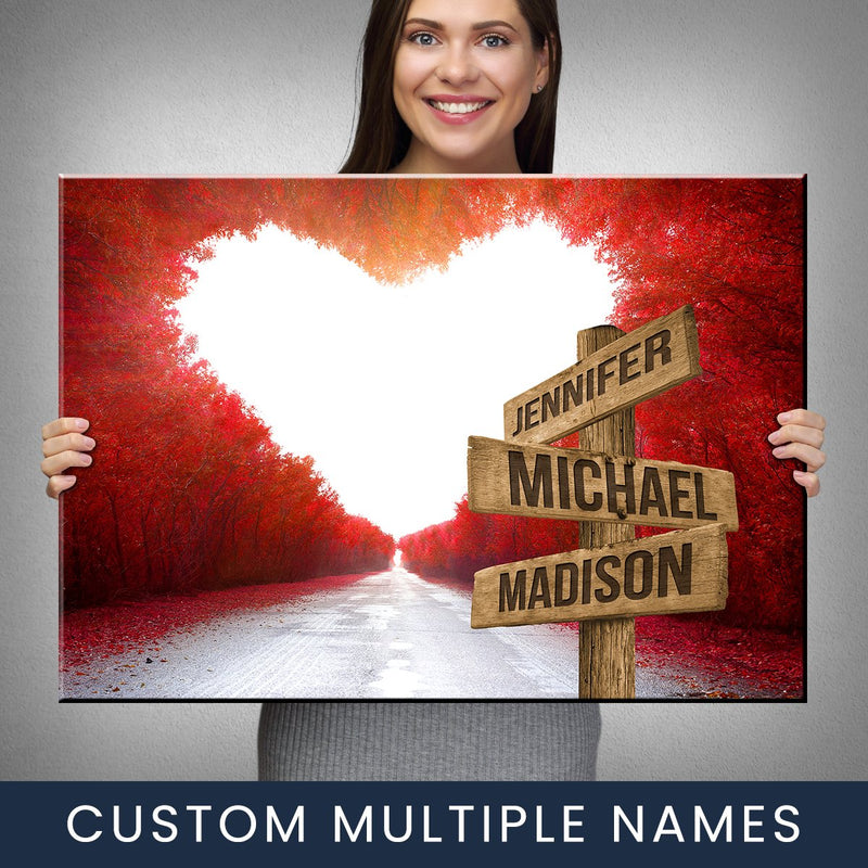 Red Heart Road Multi-Names Premium Canvas