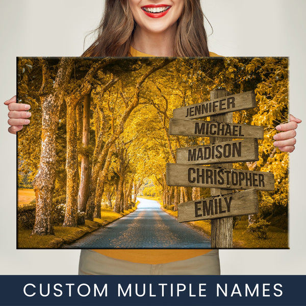 Autumn Yellow Road Multi-Names Premium Canvas