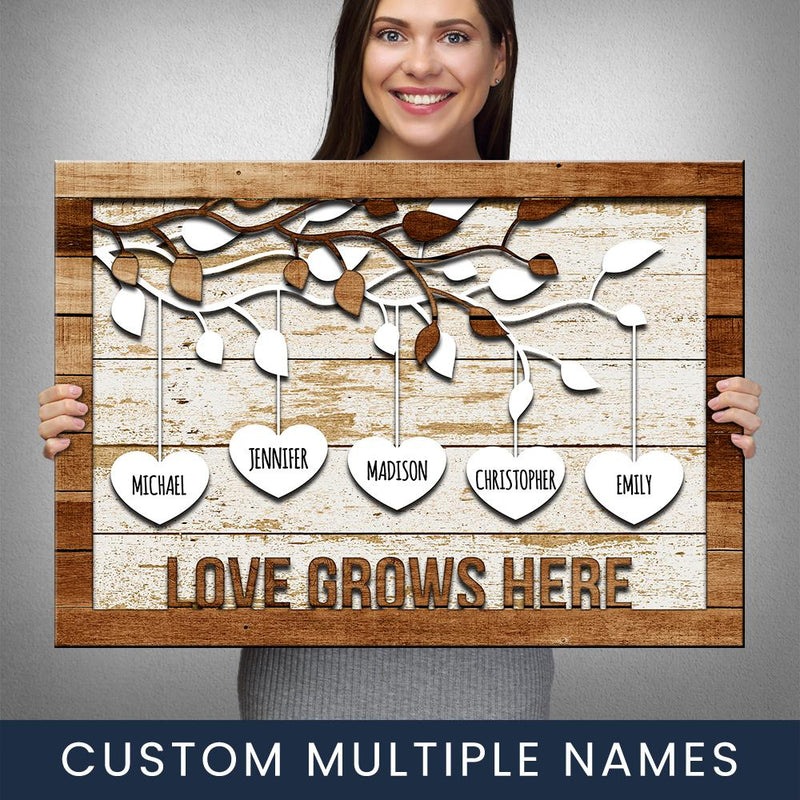 Family Tree Hearts Multi-Names Premium Canvas