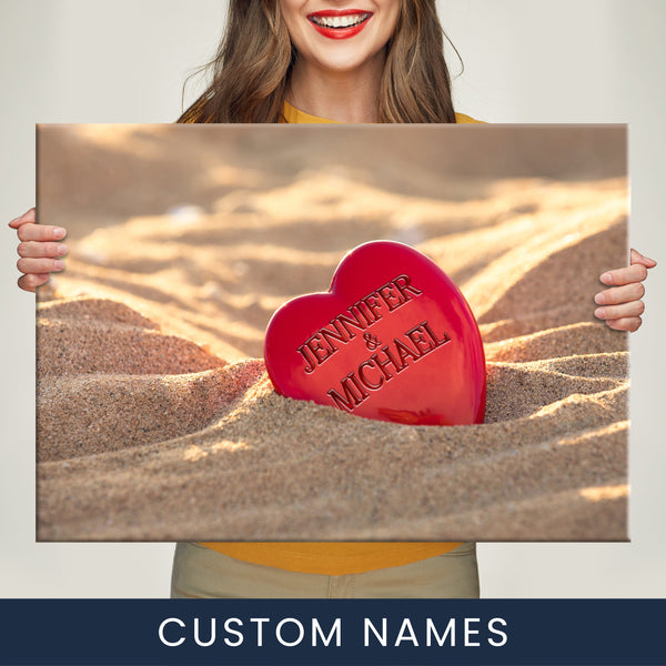 Red Heart in The Sand Premium Canvas