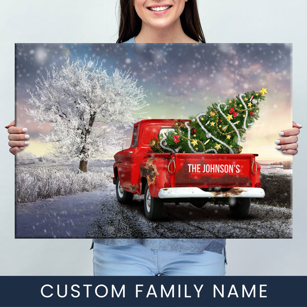 Christmas Old Truck Family Name Premium Canvas