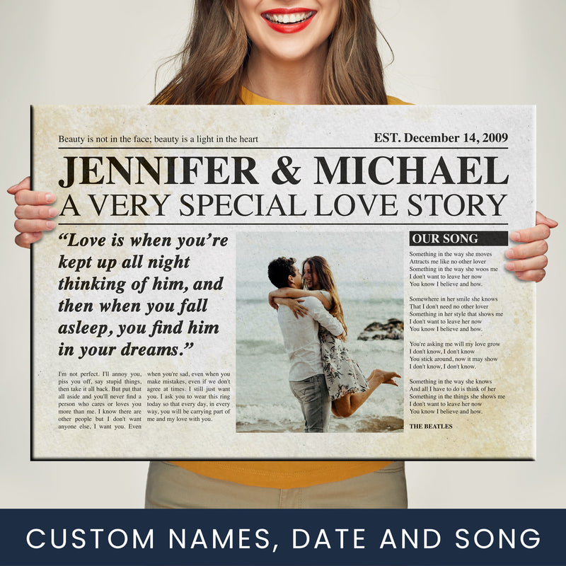 Newspaper Love Story Premium Canvas