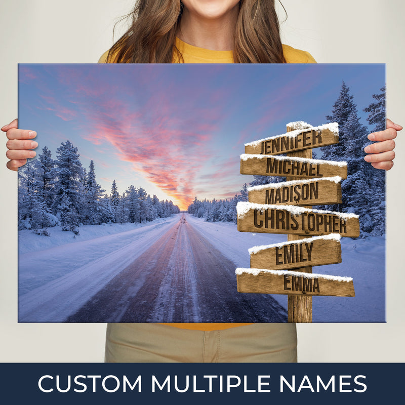 Winter Dawn Road Multi-Names Premium Canvas