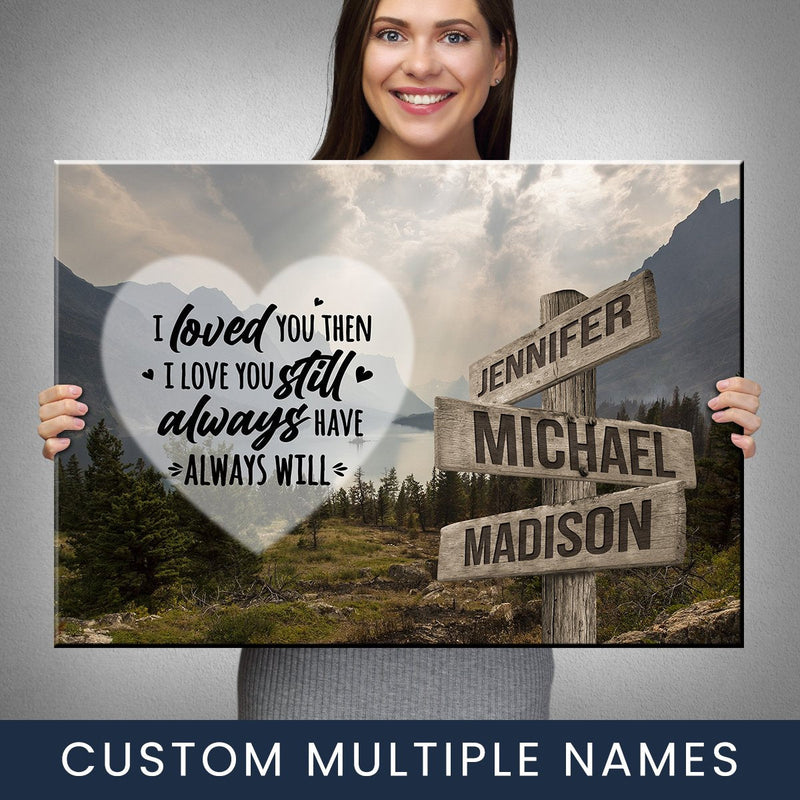 Mountain Range Heart Color Saying 1 Multi-Names Premium Canvas