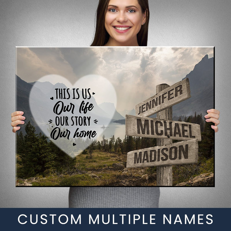 Mountain Range Heart Color Saying 7 Multi-Names Premium Canvas