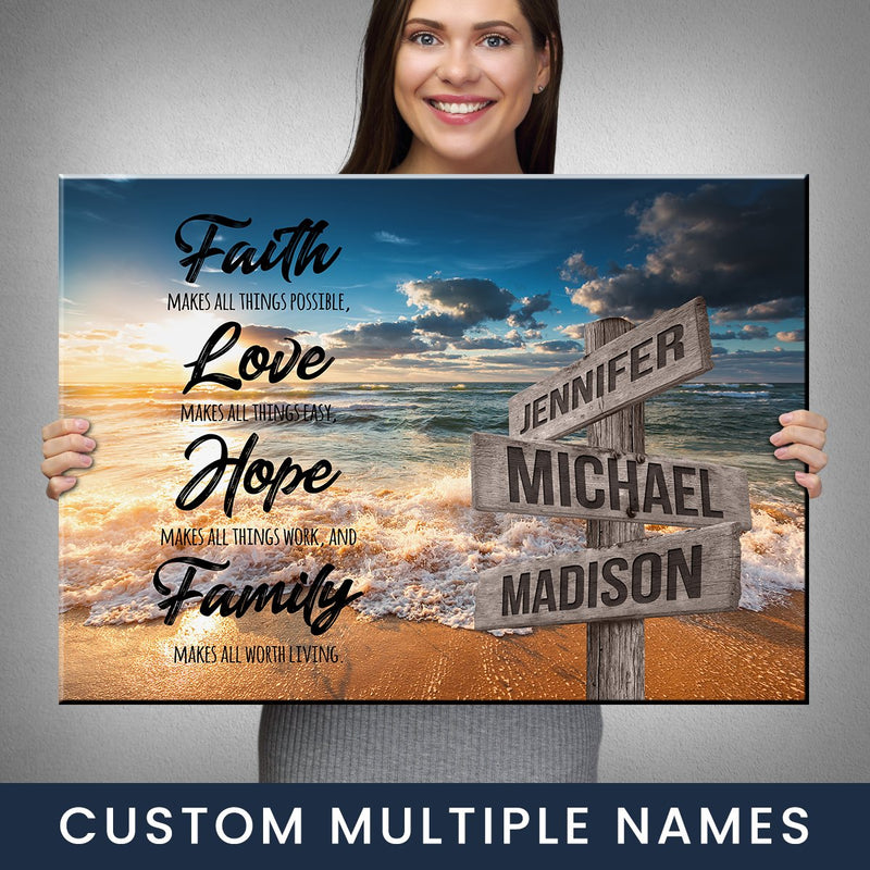 Ocean Sunset Faith Multi-Names Premium Canvas