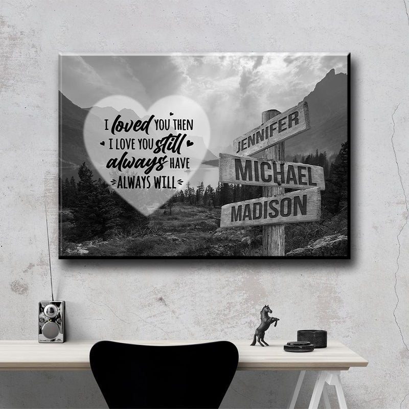 Mountain Range Heart Saying 1 Multi-Names Premium Canvas