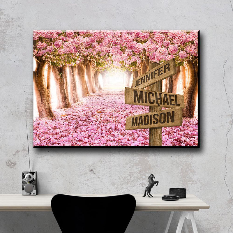 Pink Petal Road Multi-Names Premium Canvas