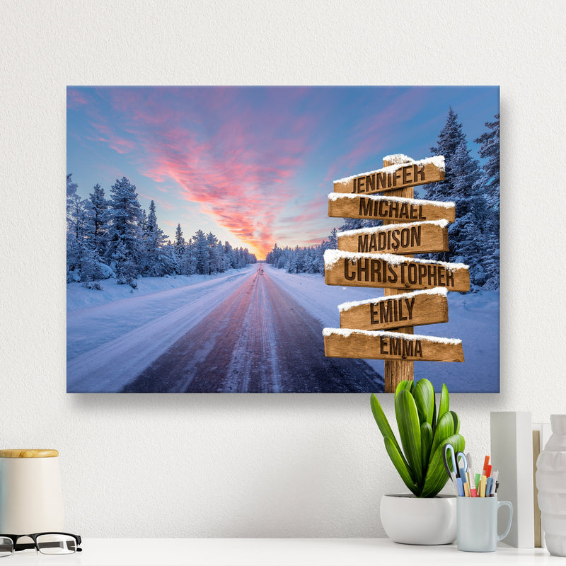 Winter Dawn Road Multi-Names Premium Canvas