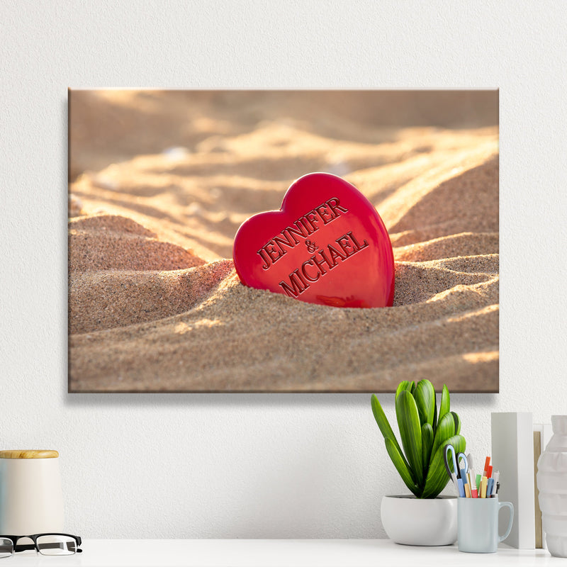 Red Heart in The Sand Premium Canvas