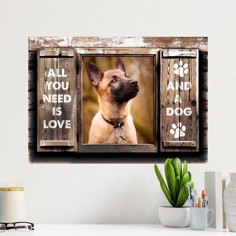 Dog Love Wood Shutters Premium Canvas