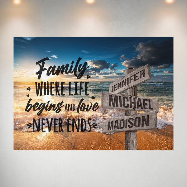 Ocean Sunset Color with Saying 6 Multi-Names Poster