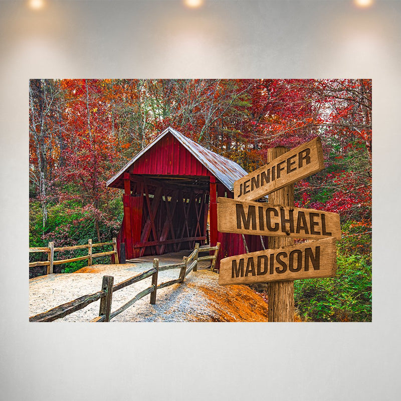 Covered Bridge Color Multi-Names Poster