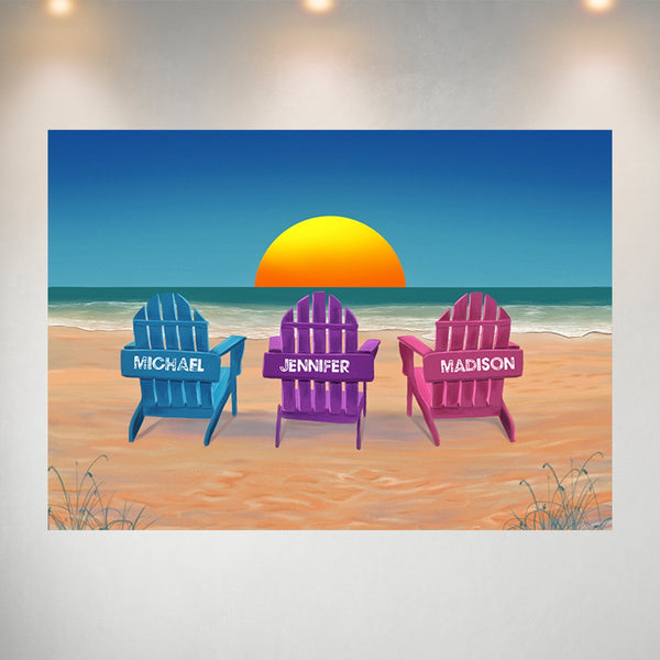 Colored Beach Chairs Multi-Names Poster