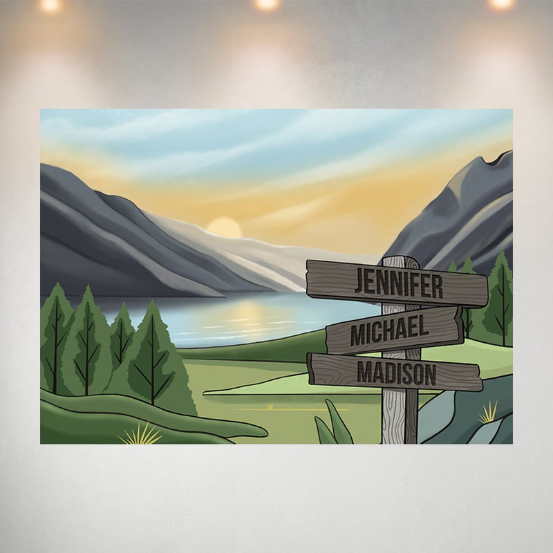 Mountain Range Art Color Multi-Names Poster