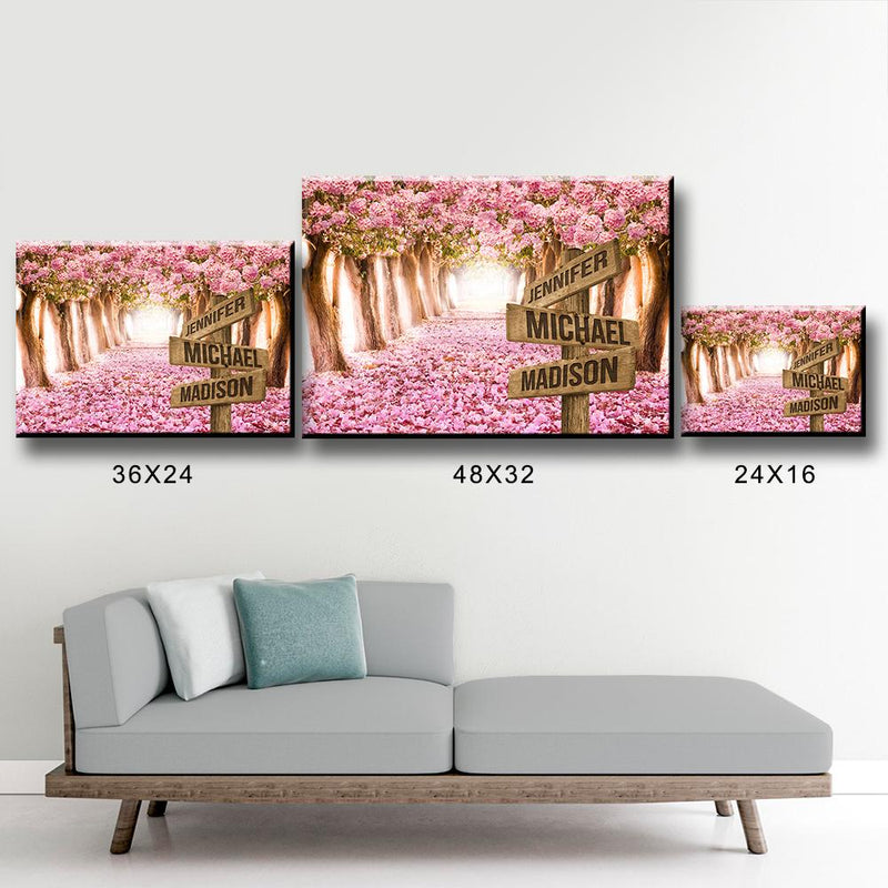 Pink Petal Road Multi-Names Premium Canvas