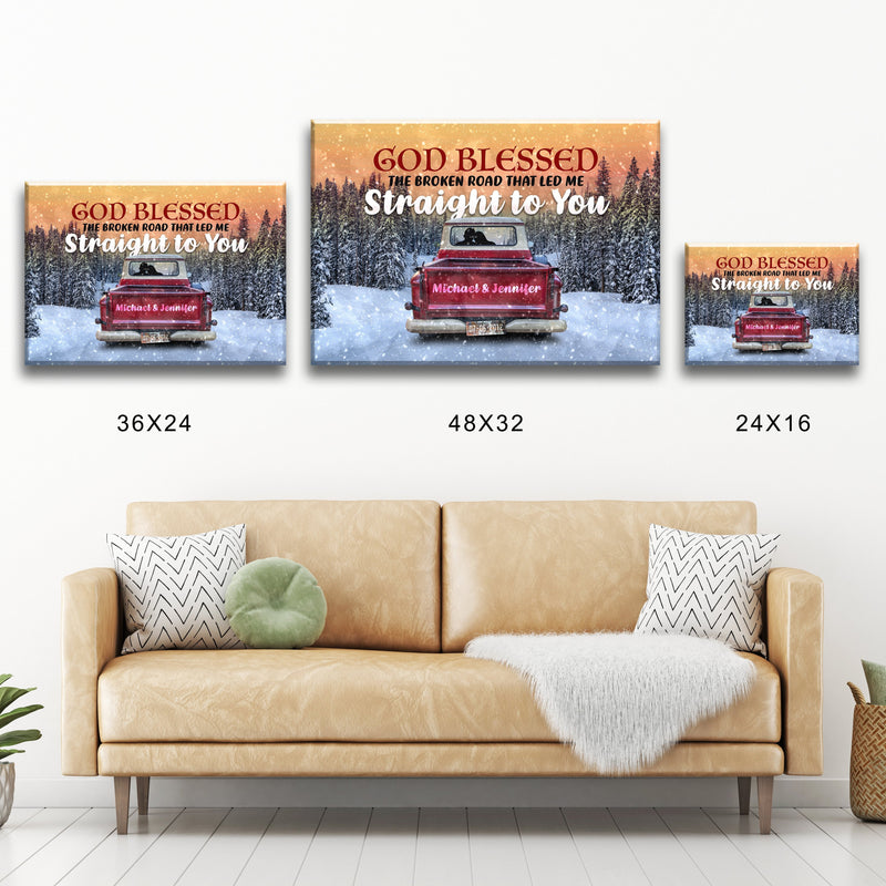 Old Truck Winter Road Christmas Premium Canvas