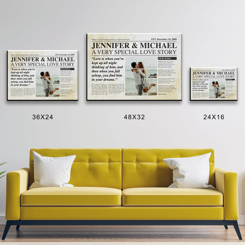 Newspaper Love Story Premium Canvas