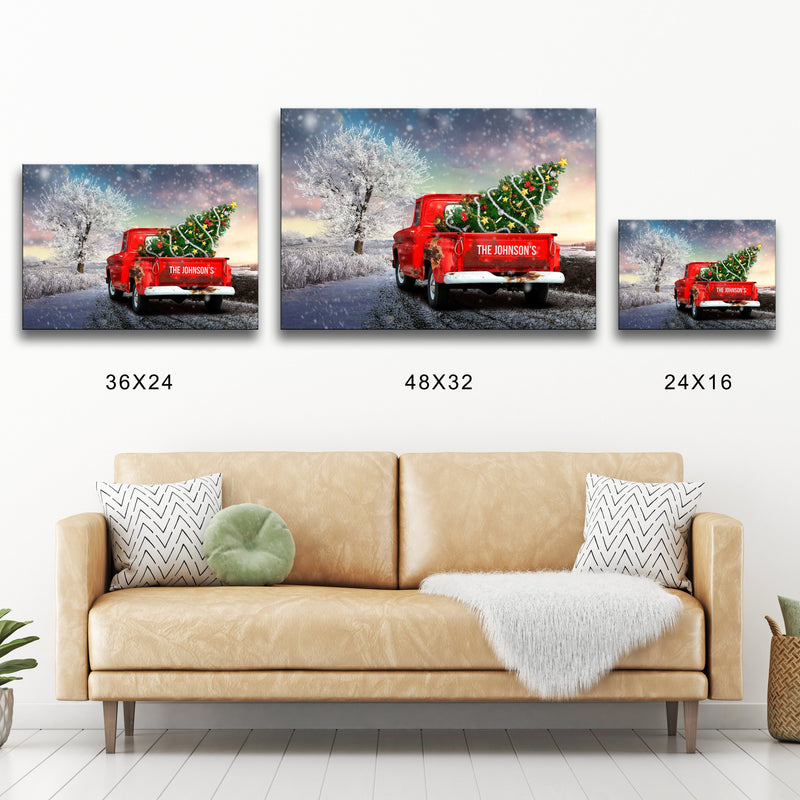 Christmas Old Truck Family Name Premium Canvas