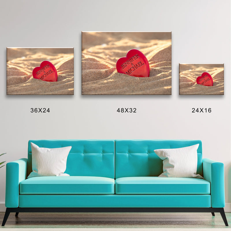 Red Heart in The Sand Premium Canvas