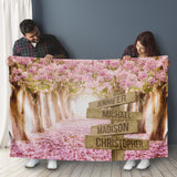 Pink Petal Road Multi-Names Fleece Blanket