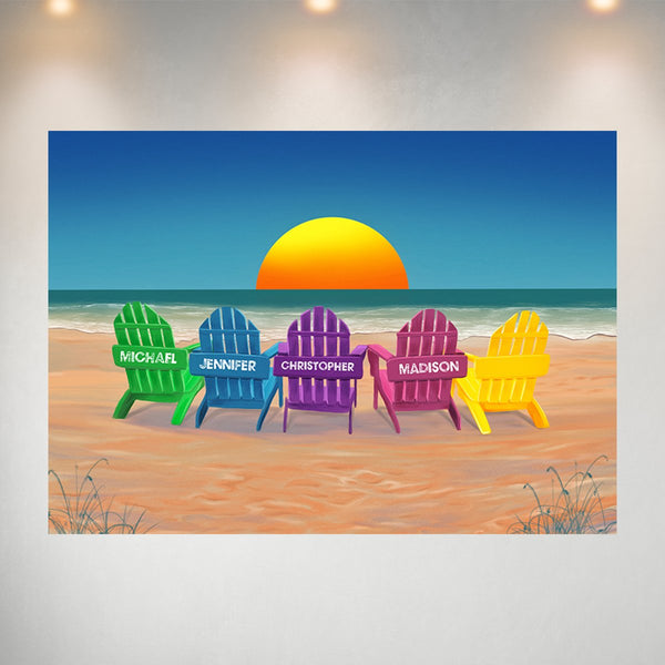 Colored Beach Chairs Multi-Names Poster